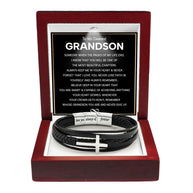 To My Grandson Cross Bracelet With Heartfelt Message - Unique Jewelry For Men - Beautiful Chapters