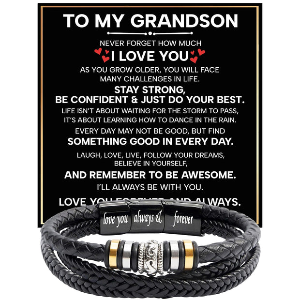 To My Grandson Bracelet With Heartfelt Message - Unique Jewelry For Men - Forever And Always