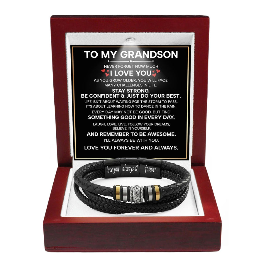 To My Grandson Bracelet With Heartfelt Message - Unique Jewelry For Men - Forever And Always