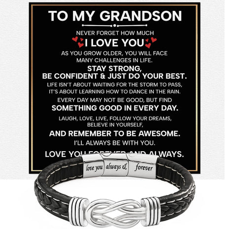 To My Grandson Linked Together Bracelet With Heartfelt Message - Unique Jewelry For Men - Forever And Always