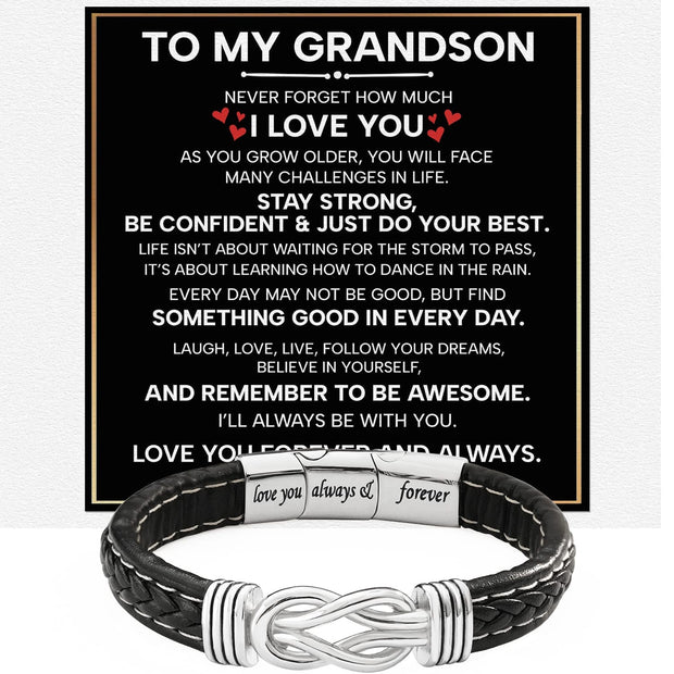 To My Grandson Linked Together Bracelet With Heartfelt Message - Unique Jewelry For Men - Forever And Always