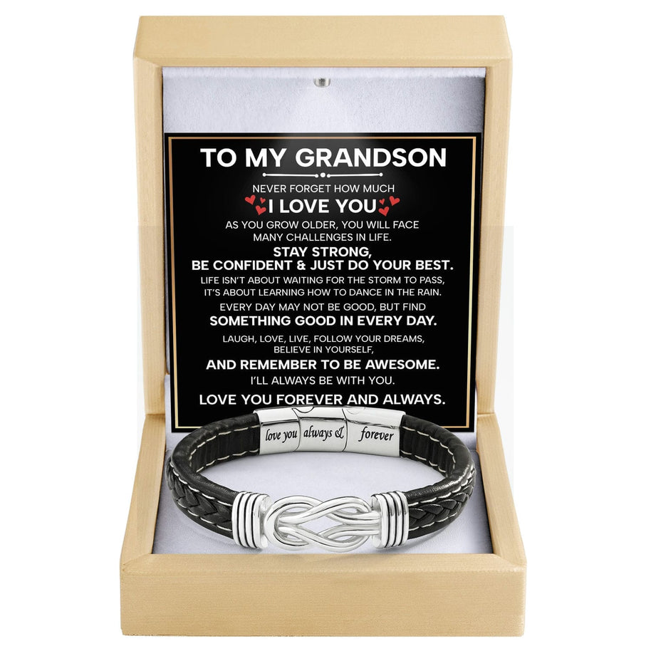 To My Grandson Linked Together Bracelet With Heartfelt Message - Unique Jewelry For Men - Forever And Always