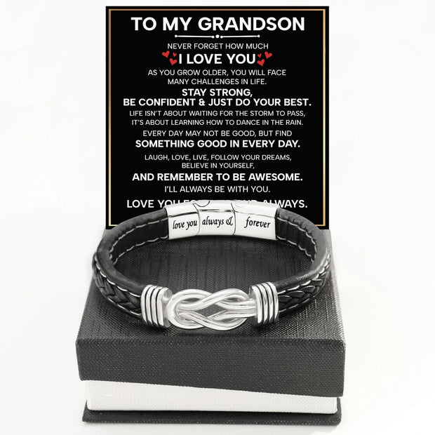 To My Grandson Linked Together Bracelet With Heartfelt Message - Unique Jewelry For Men - Forever And Always