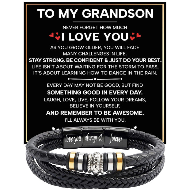 To My Grandson Bracelet With Heartfelt Message - Unique Jewelry For Men - Just Do Your Best