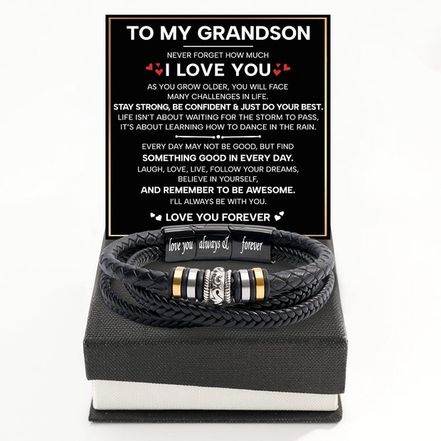 To My Grandson Bracelet With Heartfelt Message - Unique Jewelry For Men - Just Do Your Best