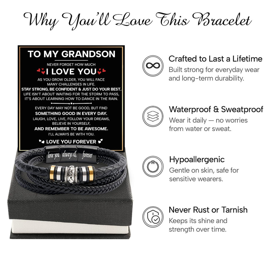 To My Grandson Bracelet With Heartfelt Message - Unique Jewelry For Men - Just Do Your Best