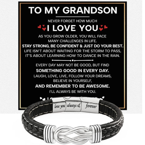 To My Grandson Linked Together Bracelet With Heartfelt Message - Unique Jewelry For Men - Just Do Your Best