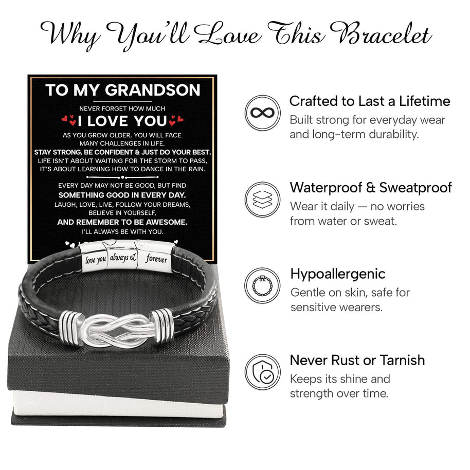 To My Grandson Linked Together Bracelet With Heartfelt Message - Unique Jewelry For Men - Just Do Your Best