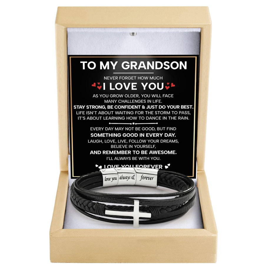 To My Grandson Cross Bracelet With Heartfelt Message - Unique Jewelry For Men - Just Do Your Best