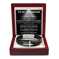 To My Grandson Cross Bracelet With Heartfelt Message - Unique Jewelry For Men - Just Do Your Best