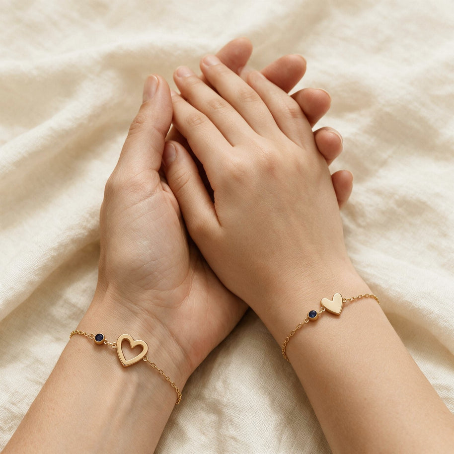 Heart Bracelet Matching Set With Birthstone