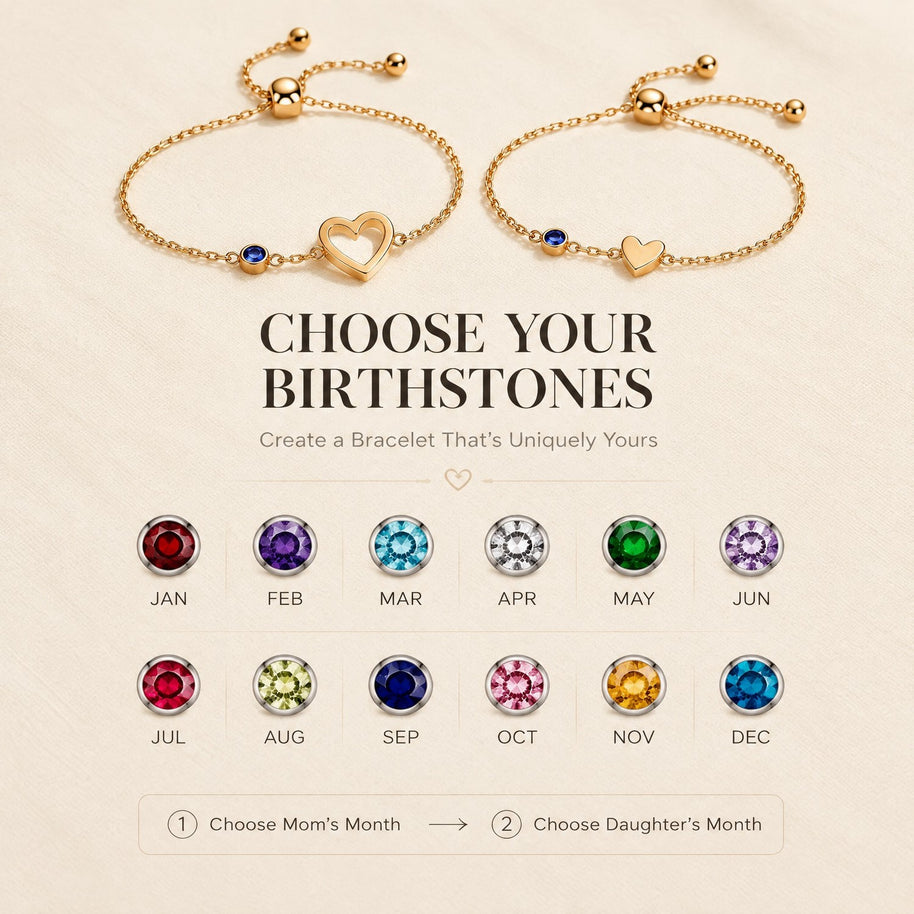 Heart Bracelet Matching Set With Birthstone