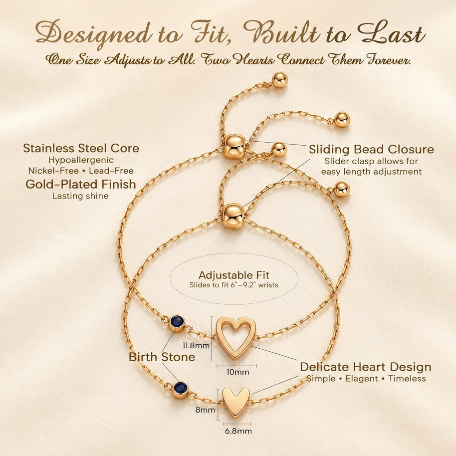 Heart Bracelet Matching Set With Birthstone