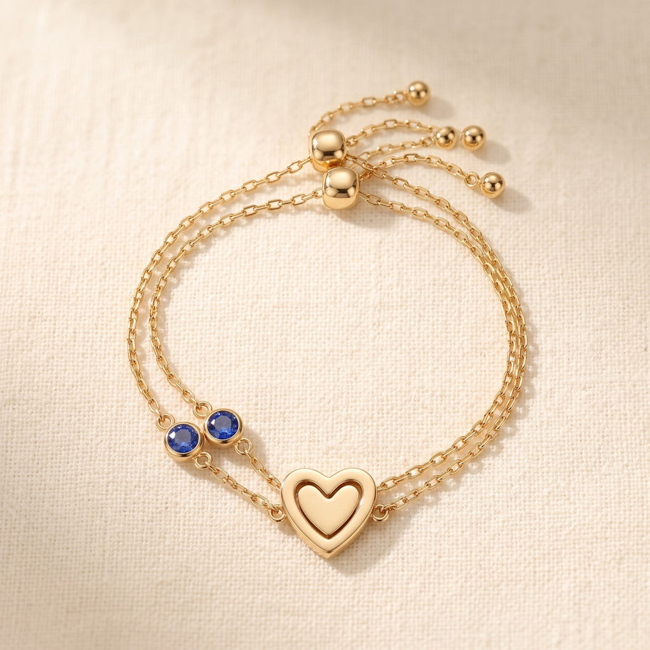 Heart Bracelet Matching Set With Birthstone