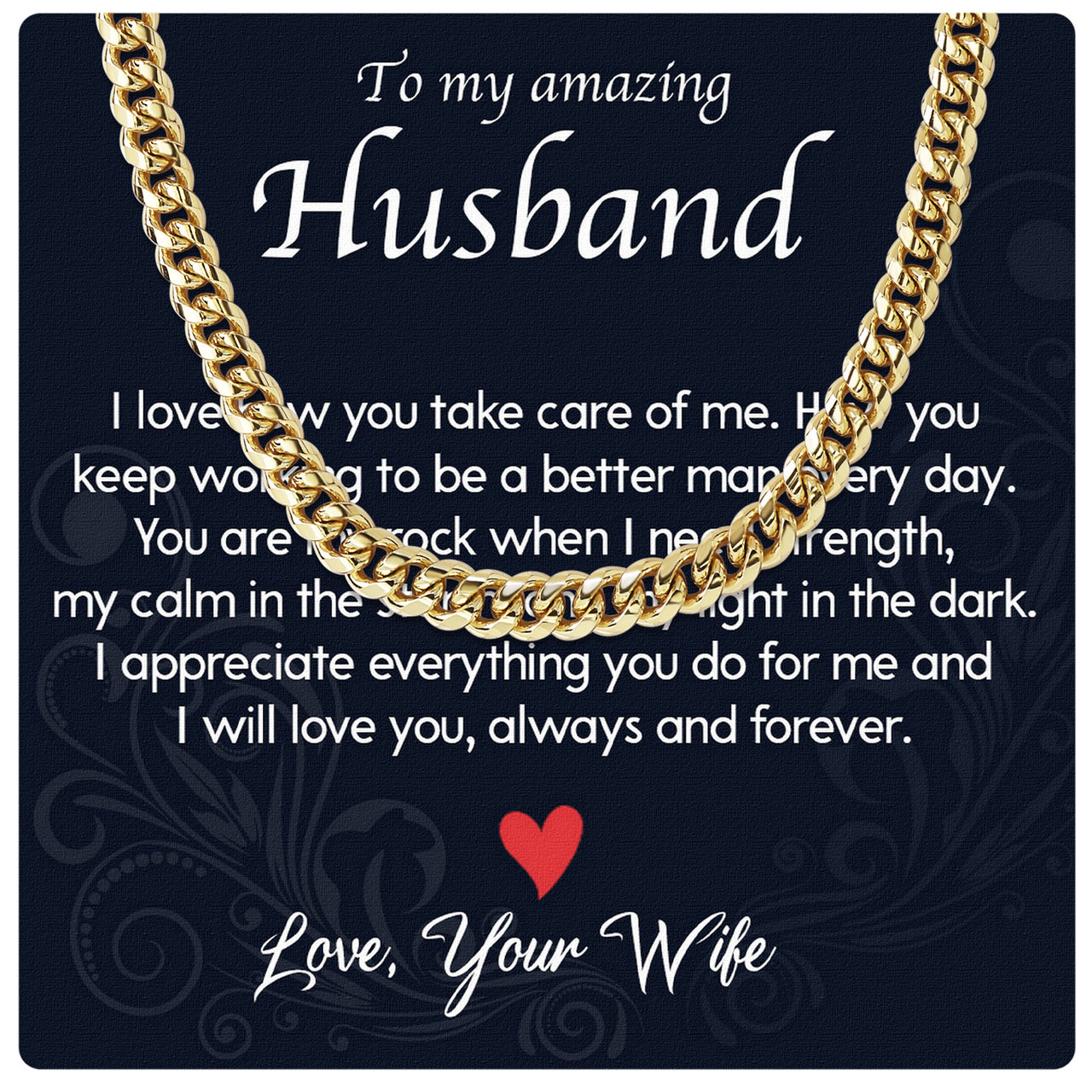 Cuban Necklace Gifts For Husband With Personalized Message Card Necklace