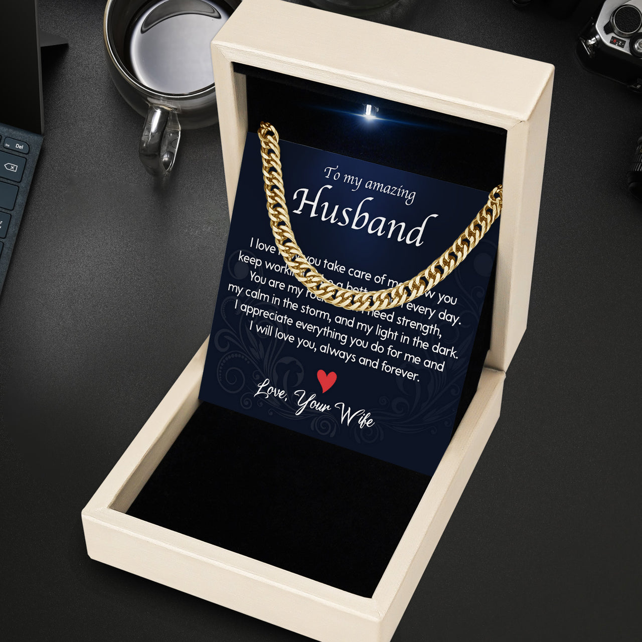 Cuban Necklace Gifts For Husband With Personalized Message Card Necklace