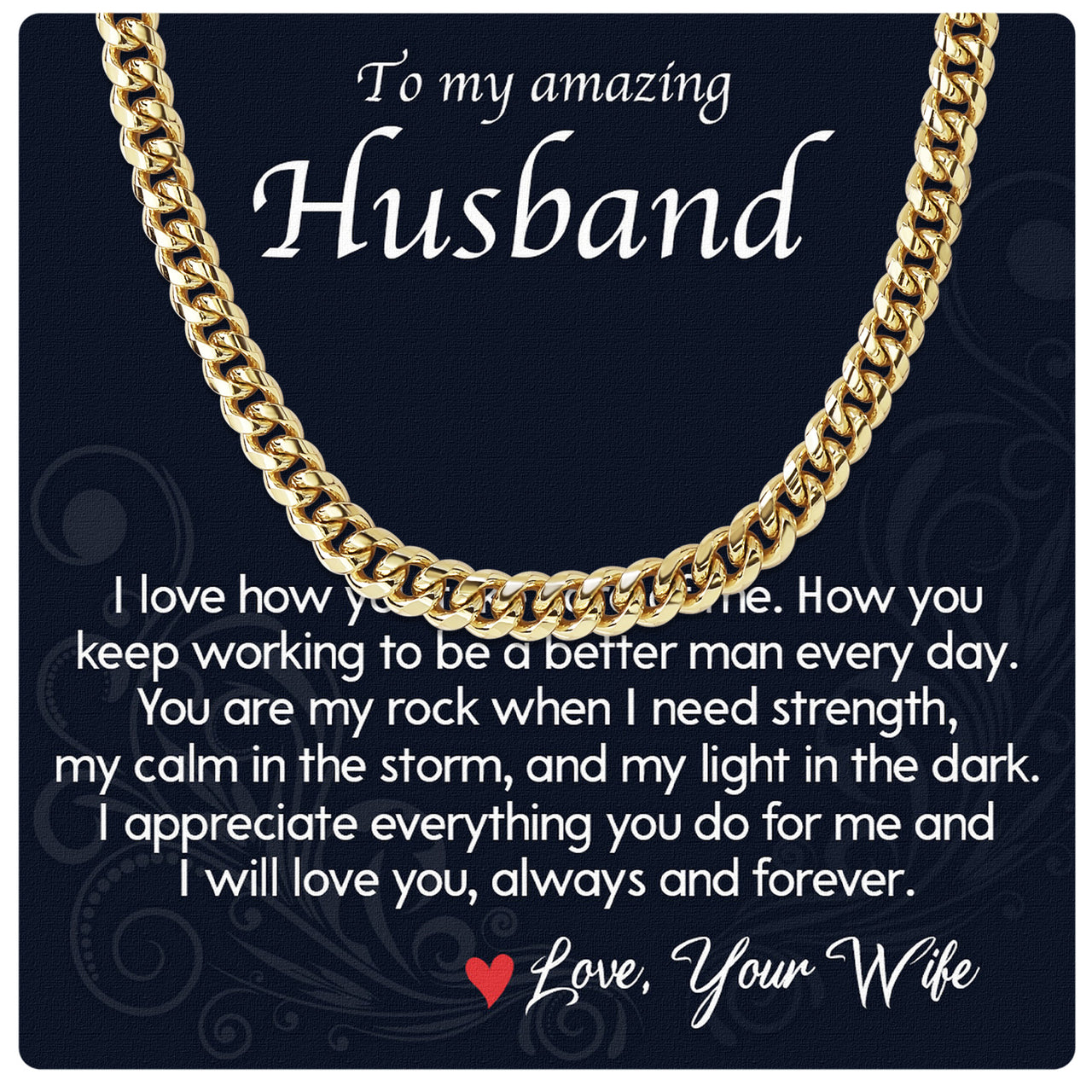 Cuban Necklace Gifts For Husband With Personalized Message Card Necklace