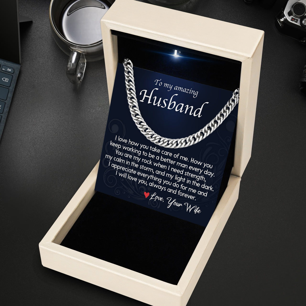 Cuban Necklace Gifts For Husband With Personalized Message Card Necklace