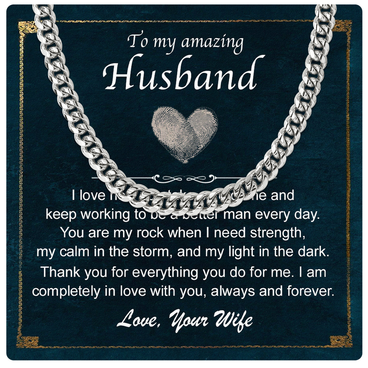 Cuban Necklace Gifts For Husband With Personalized Message Card Necklace