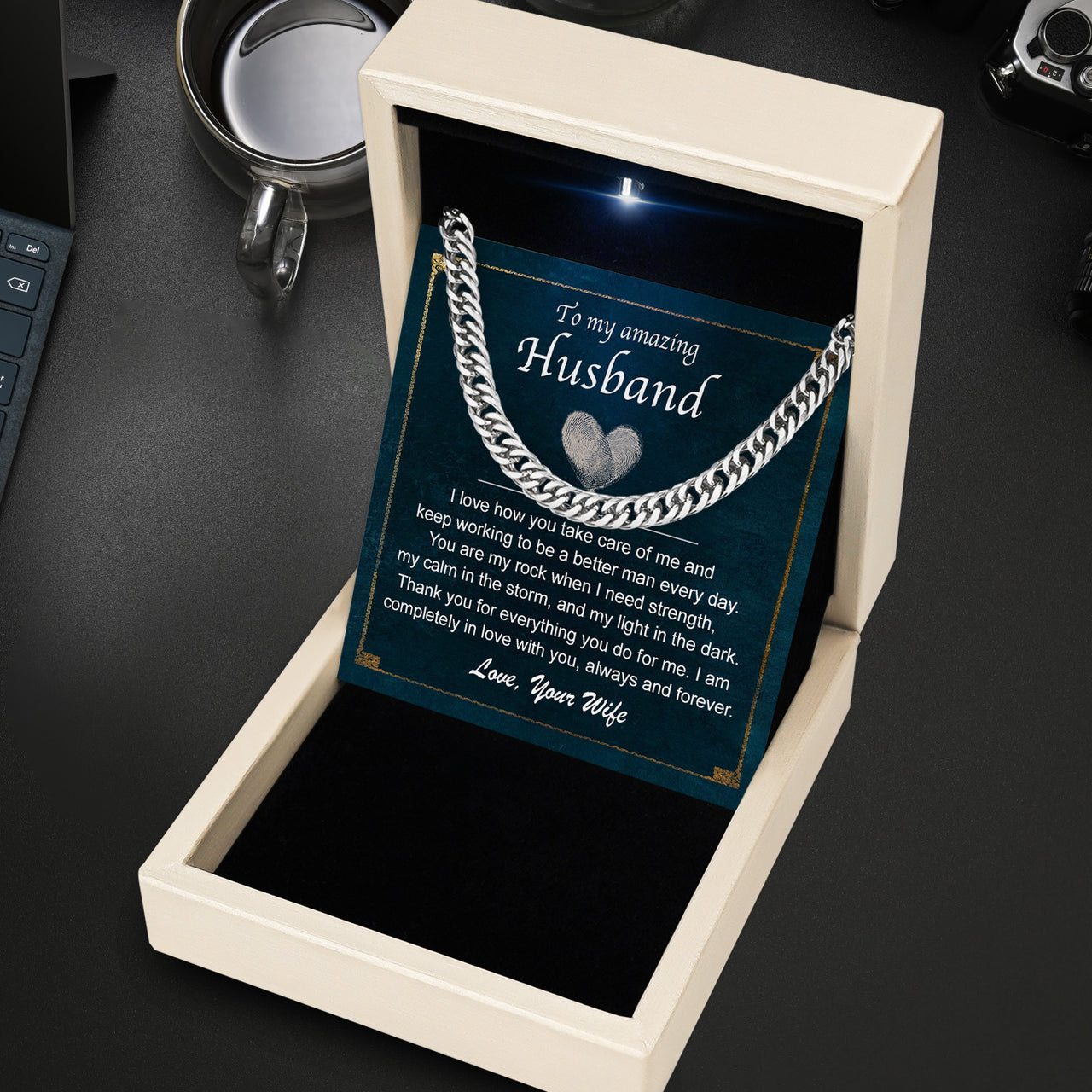 Cuban Necklace Gifts For Husband With Personalized Message Card Necklace