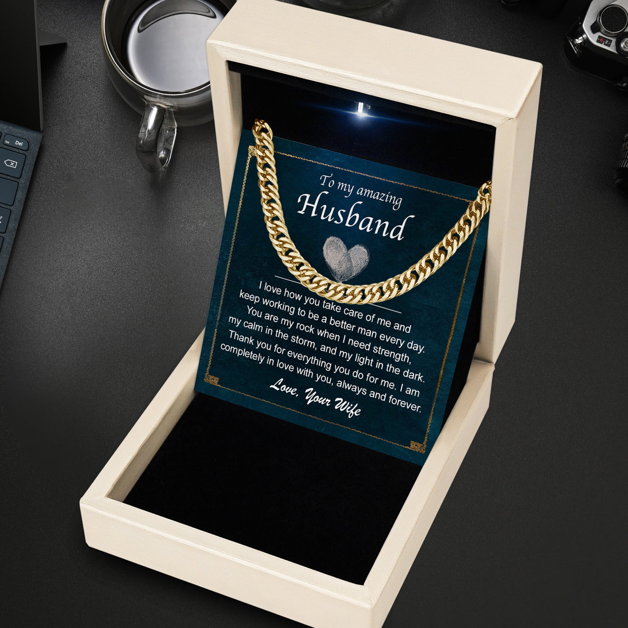 Cuban Necklace Gifts For Husband With Personalized Message Card Necklace