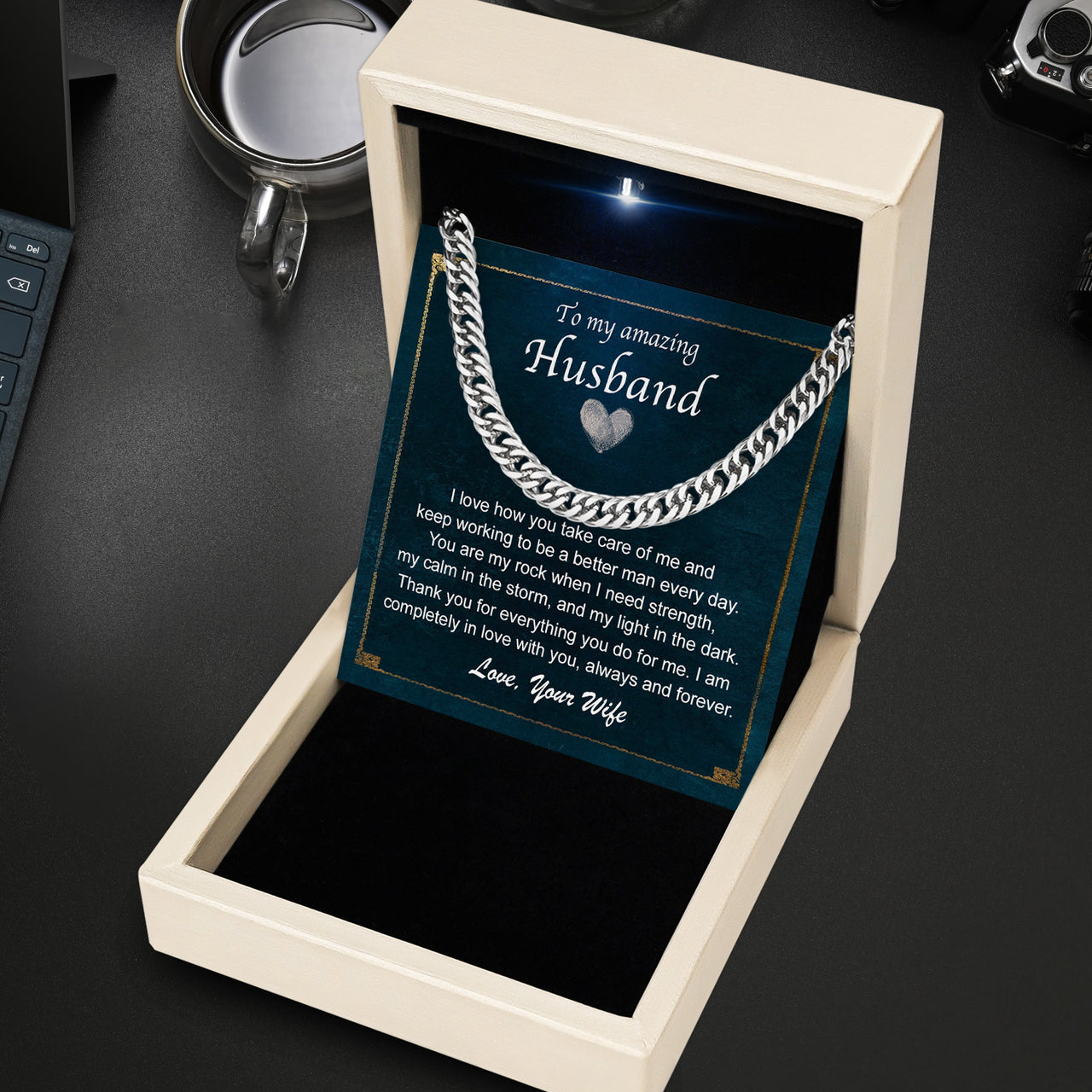 Cuban Necklace Gifts For Husband With Personalized Message Card Necklace