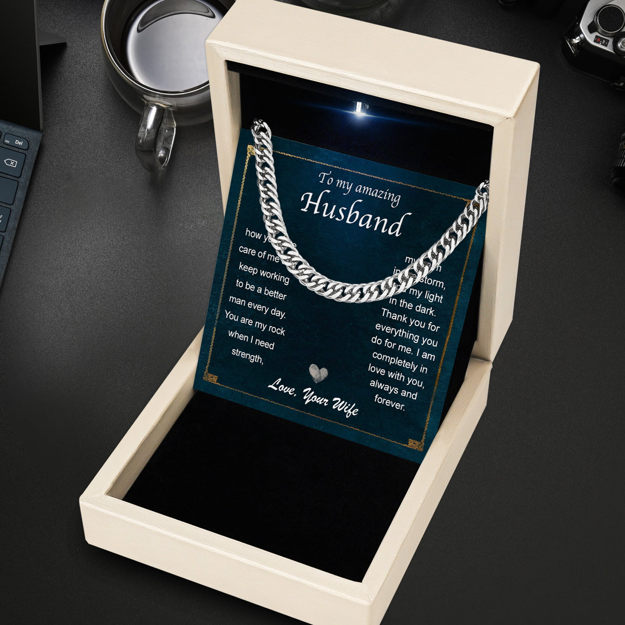 Cuban Necklace Gifts For Husband With Personalized Message Card Necklace