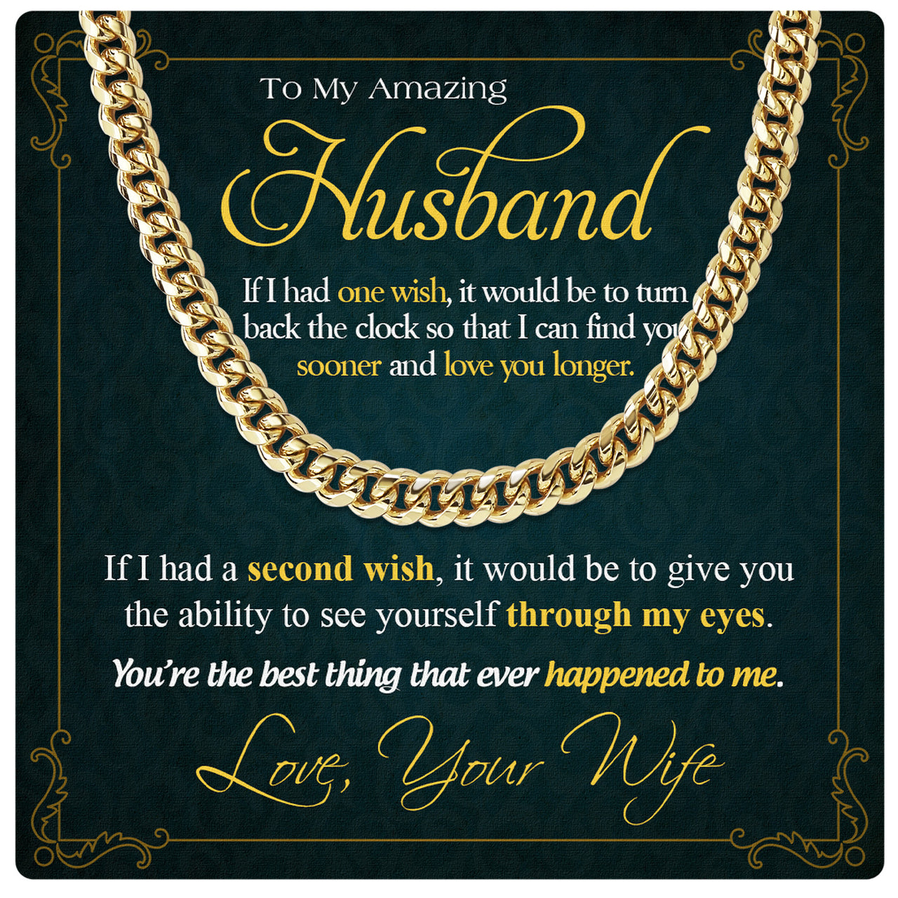 Cuban Necklace Gifts For Husband With Personalized Message Card Necklace