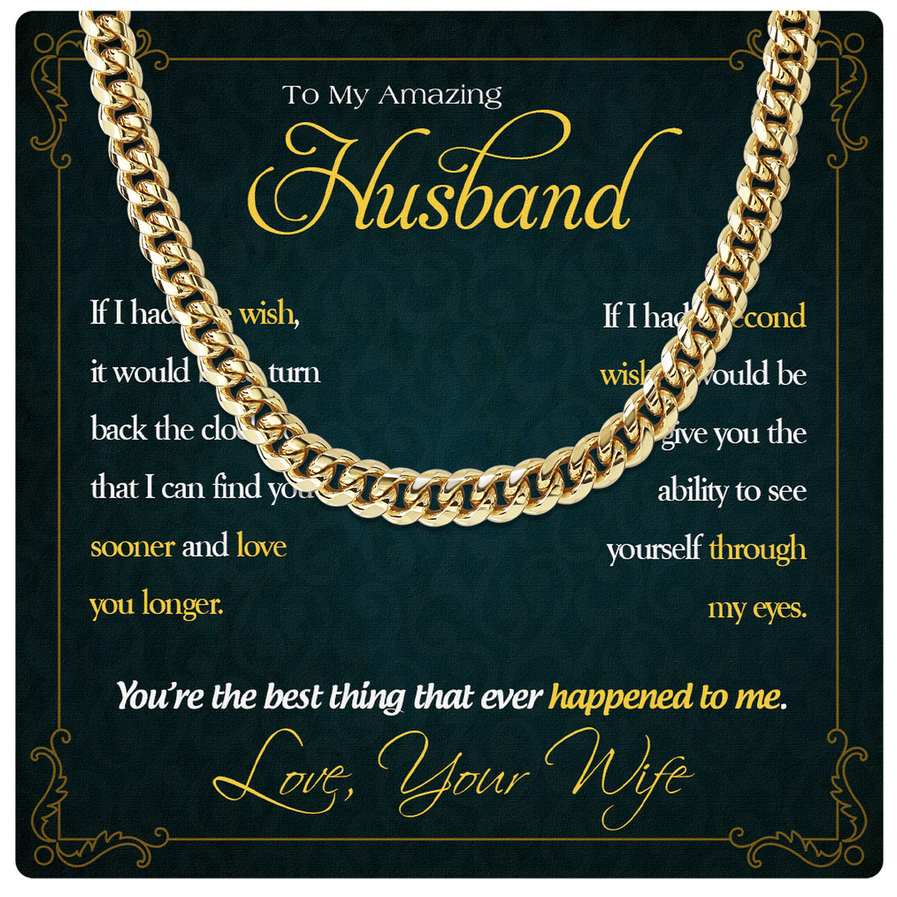 Cuban Necklace Gifts For Husband With Personalized Message Card Necklace