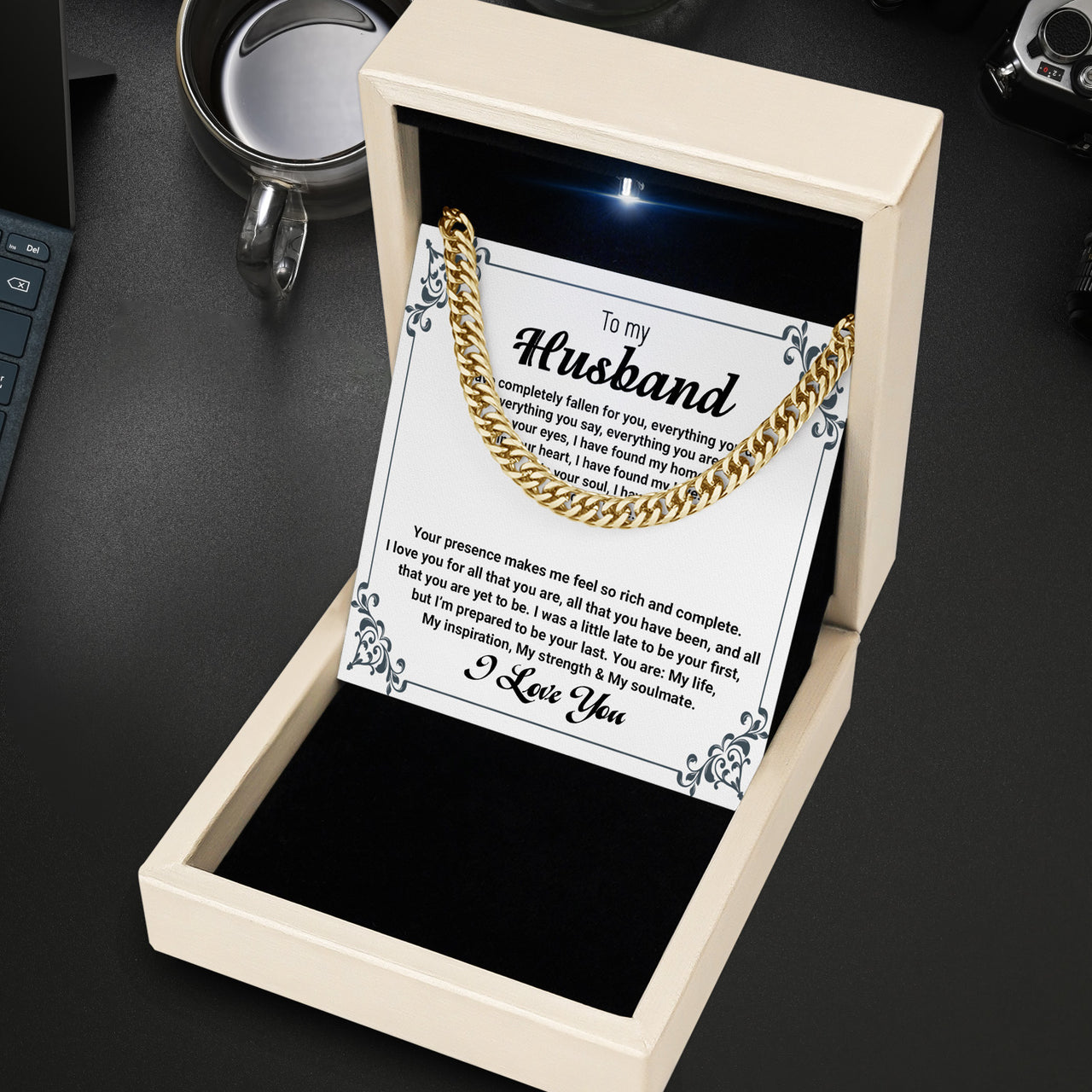 Cuban Necklace Gifts For Husband With Personalized Message Card Necklace