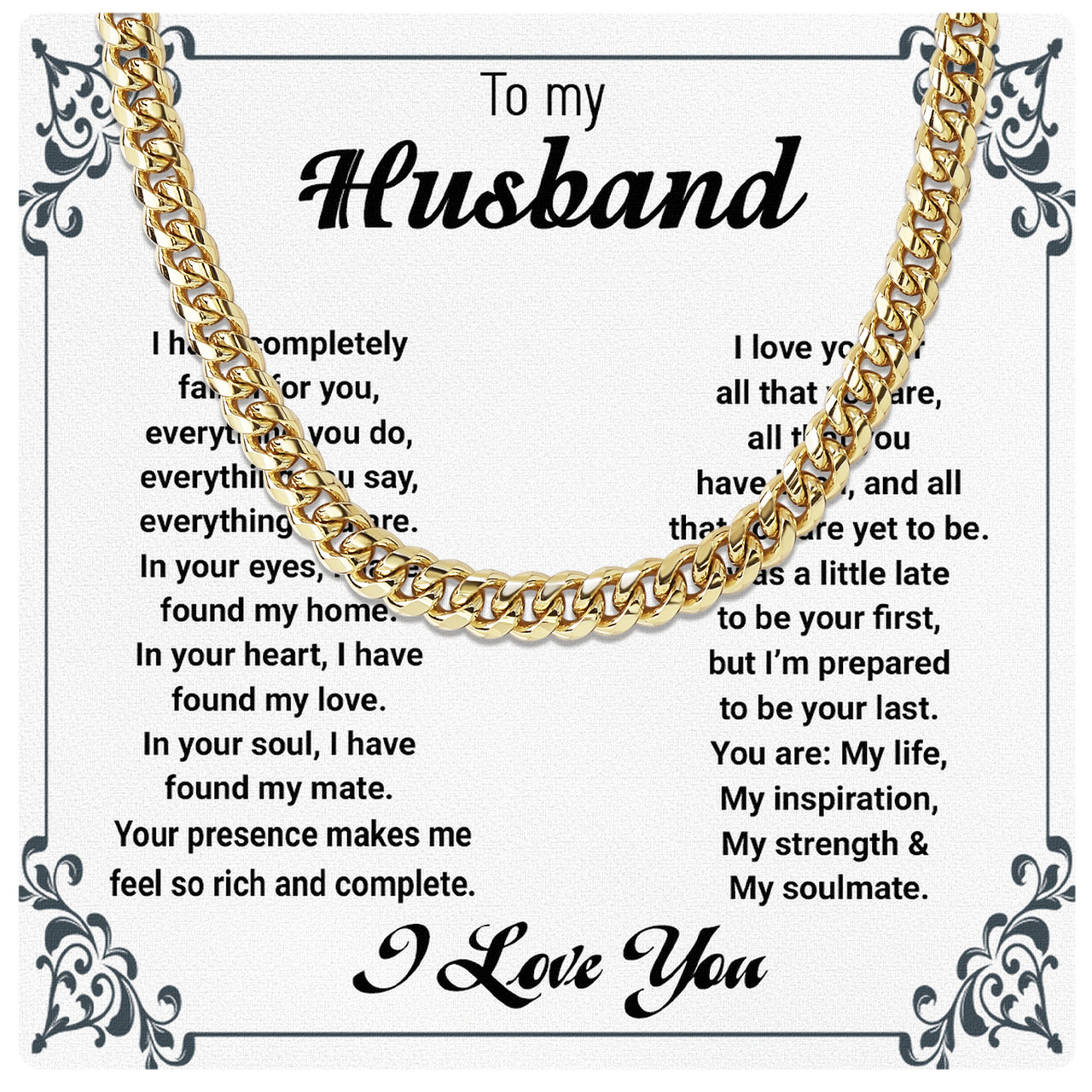 Cuban Necklace Gifts For Husband With Personalized Message Card Necklace