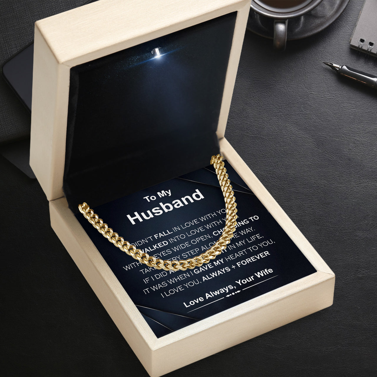 Cuban Necklace Gifts For Husband With Personalized Message Card Necklace