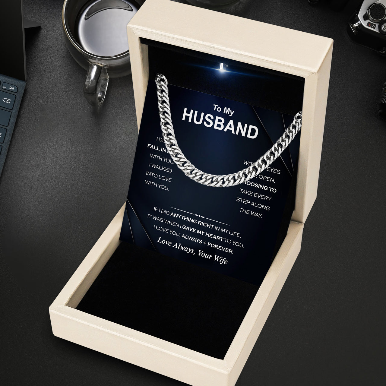 Cuban Necklace Gifts For Husband With Personalized Message Card Necklace