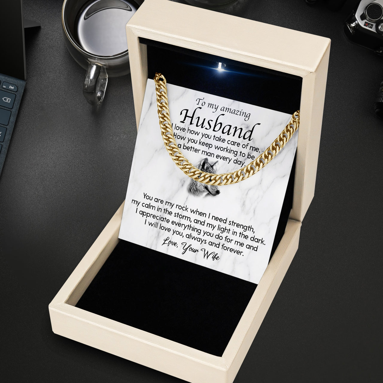 Cuban Necklace Gifts For Husband With Personalized Message Card Necklace