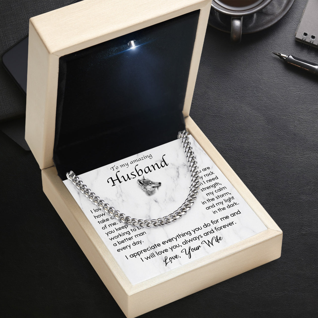 Cuban Necklace Gifts For Husband With Personalized Message Card Necklace