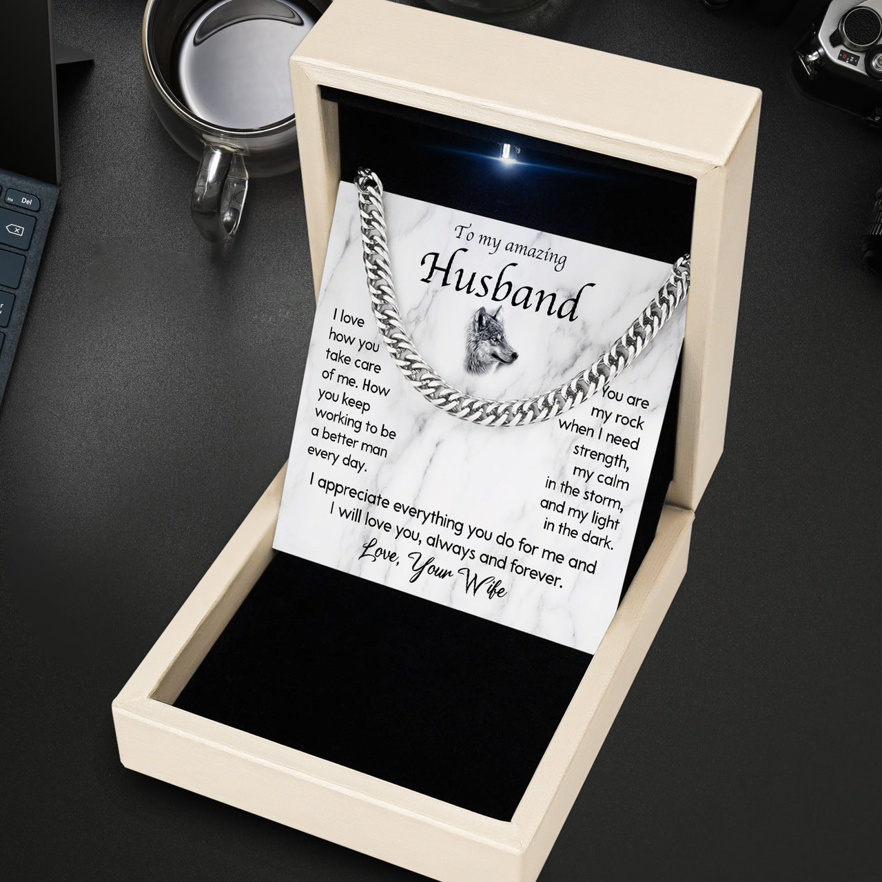 Cuban Necklace Gifts For Husband With Personalized Message Card Necklace