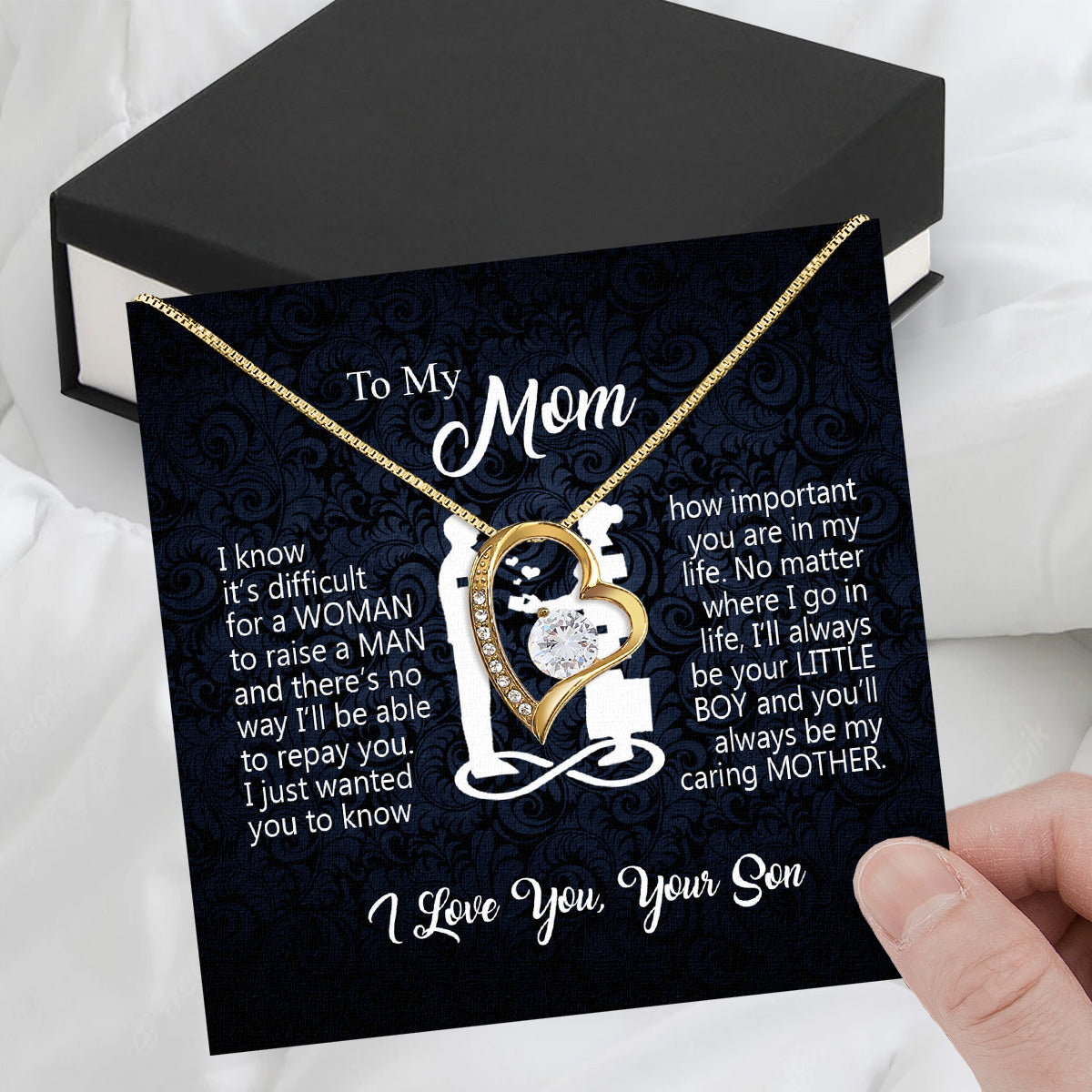 Mom from Son Necklace: Show Her Your Love Never Leaves Her Side