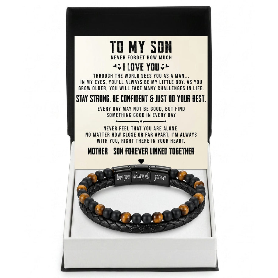 To My Son Bracelet With Heartfelt Message - Tiger Eye Bracelet For Men - My Little Boy