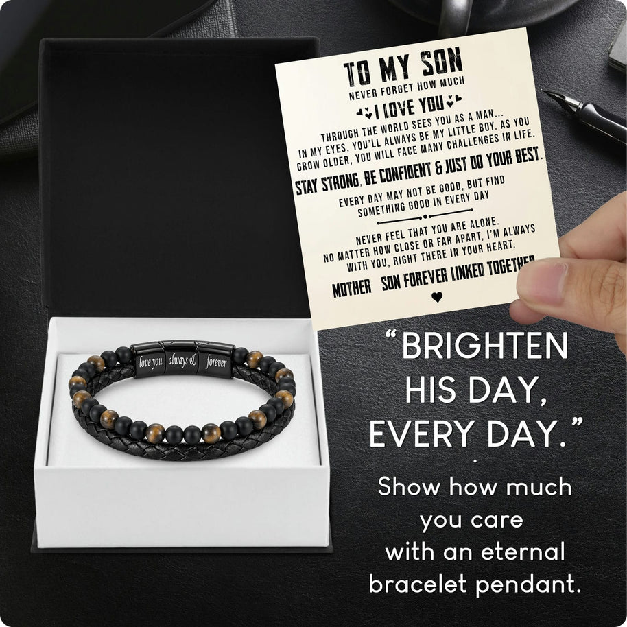 To My Son Bracelet With Heartfelt Message - Tiger Eye Bracelet For Men - My Little Boy