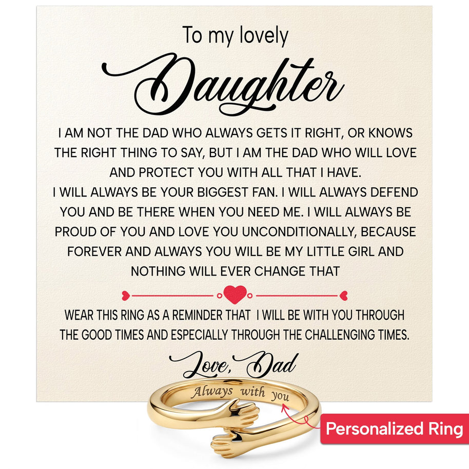 To My Daughter With Heartfelt Message - Engraved Hug Ring For Daughter From Dad - My Little Girl