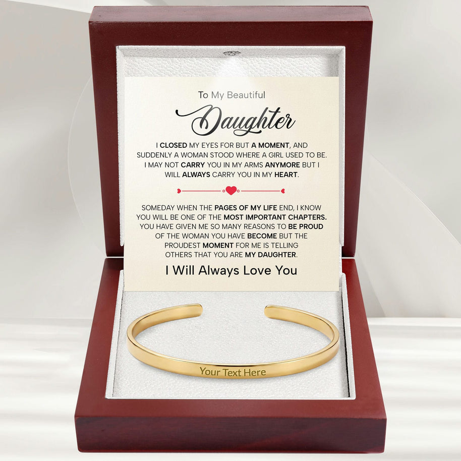 To My Daughter With Heartfelt Message - Engraved Cuff Bangle For Daughter - Pages Of My Life