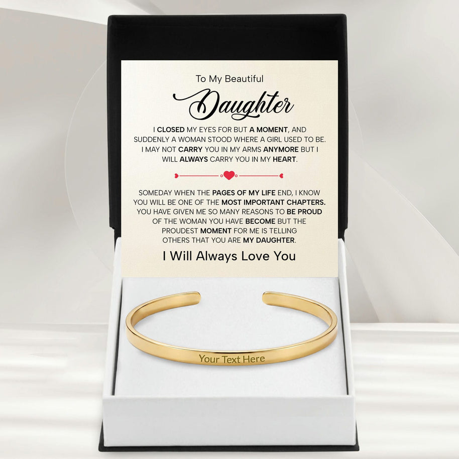 To My Daughter With Heartfelt Message - Engraved Cuff Bangle For Daughter - Pages Of My Life