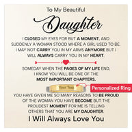 To My Daughter With Heartfelt Message - Engraved Ring For Daughter - Pages Of My Life