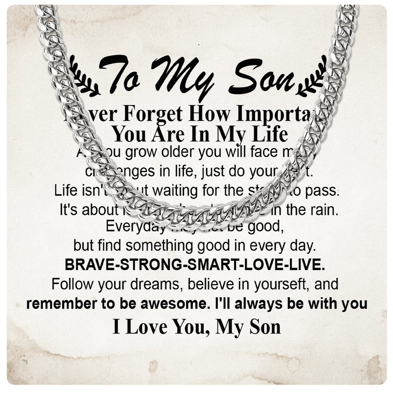 Cuban Necklace Gifts For Son With Personalized Message Card Necklace