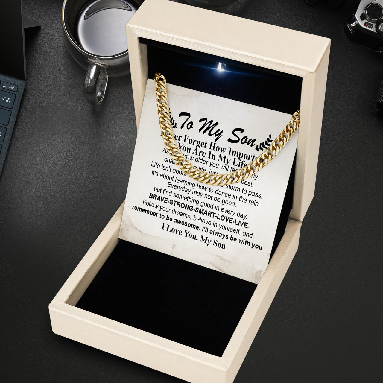 Cuban Necklace Gifts For Son With Personalized Message Card Necklace