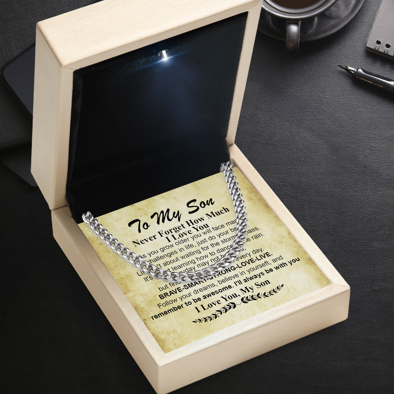 Cuban Necklace Gifts For Son With Personalized Message Card Necklace