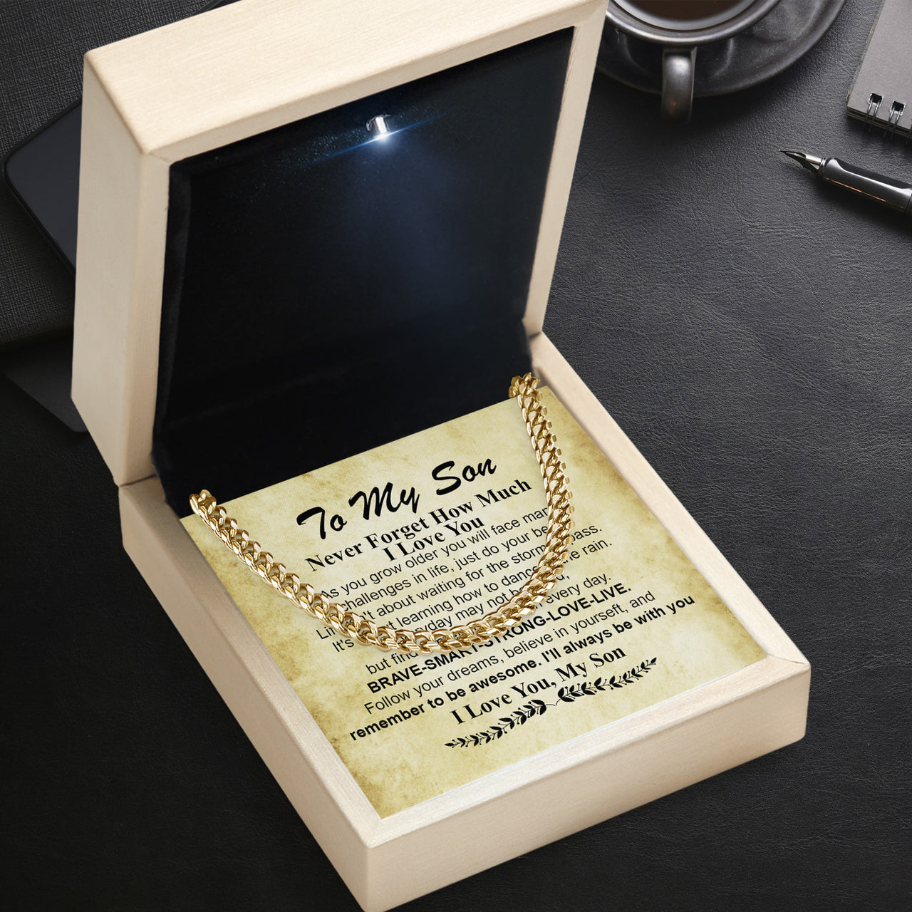 Cuban Necklace Gifts For Son With Personalized Message Card Necklace