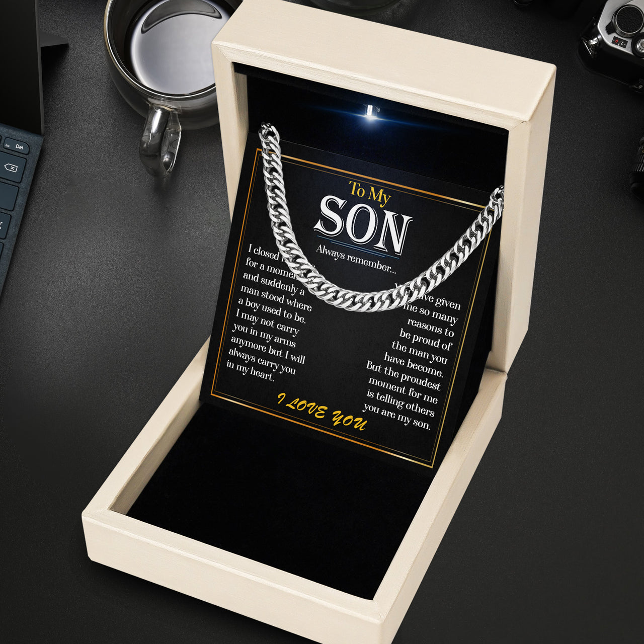 Cuban Necklace Gifts For Son With Personalized Message Card Necklace