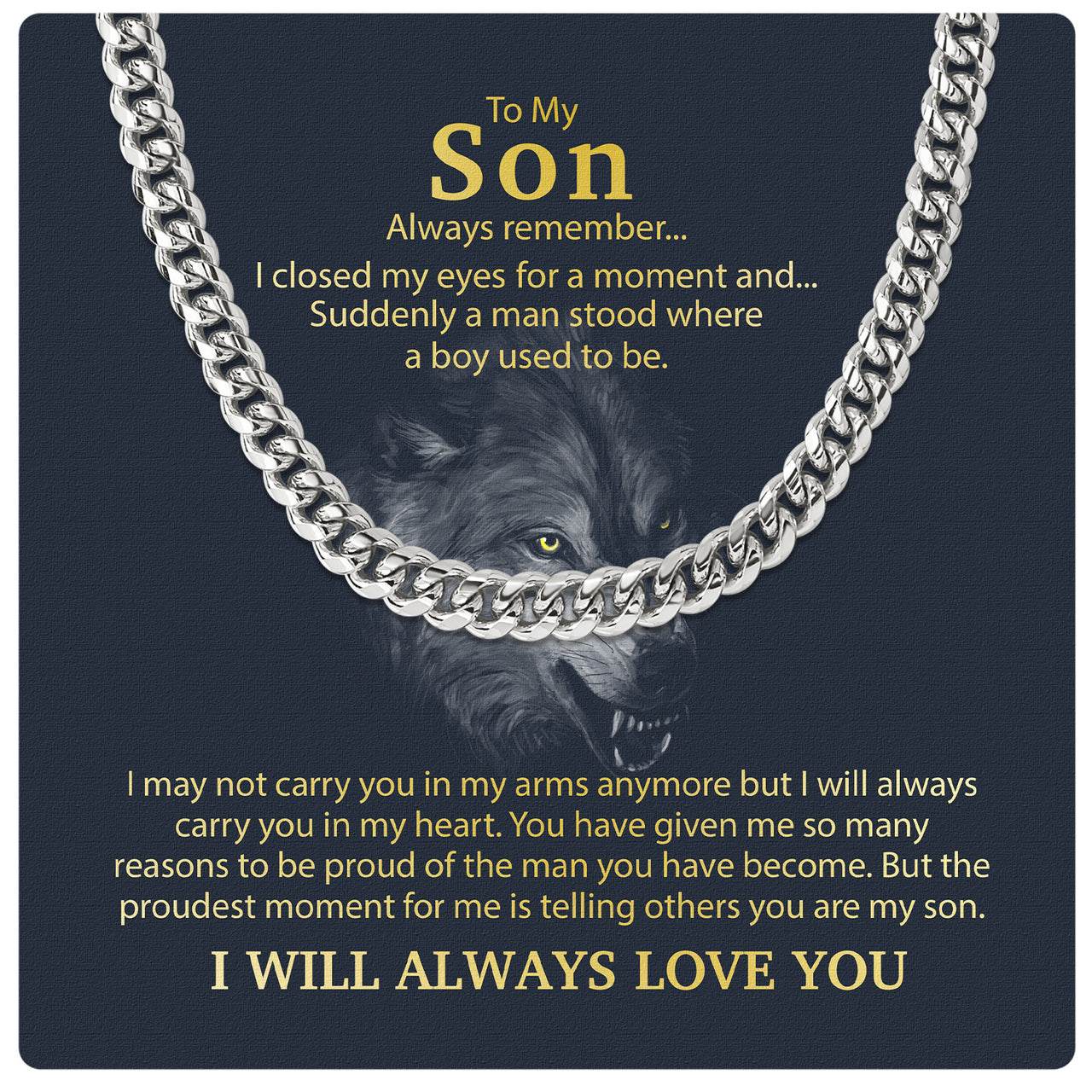 Cuban Necklace Gifts For Son With Personalized Message Card Necklace