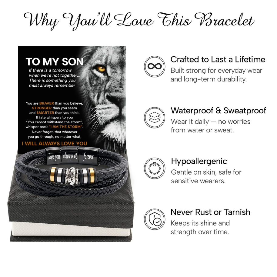 To My Son Bracelet With Heartfelt Message - Unique Jewelry For Men - Always Love You